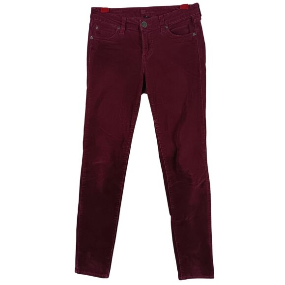 Kut From The Kloth Burgundy Diana Corduroy Relaxed Fit Skinny Pants Size 4 - Picture 1 of 12